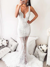 Sexy Lace V neck Backless Grenadine Fishtail Evening Dresses