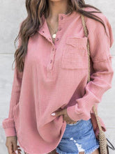 Casual Solid Buttons O Neck Tops