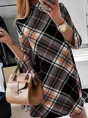 Street Plaid Half A Turtleneck Straight Dresses