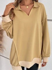 Casual Solid Patchwork Turndown Collar Tops(3 Colors)