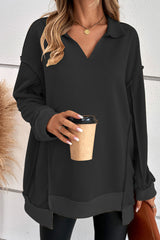 Casual Solid Patchwork Turndown Collar Tops(3 Colors)