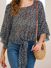 Women Thin Round Neck Chiffon Printed Blouses