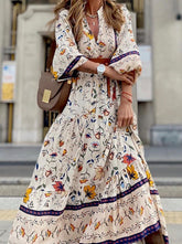 Elegant Print Printing V Neck Printed Dress Maxi Dresses