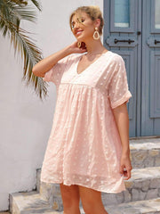 Casual Loose V neck Short sleeve Gored Shift Dresses