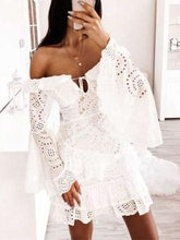 Fashion Pure Lace Hollow out One shoulder Skater Dresses