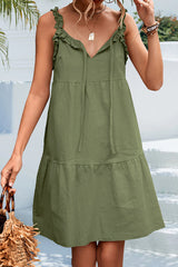 Simplicity Solid Frenulum V Neck Cake Skirt Dresses