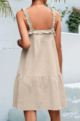 Simplicity Solid Frenulum V Neck Cake Skirt Dresses