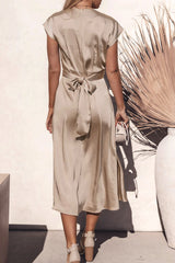 Elegant Solid Bandage U Neck Dresses