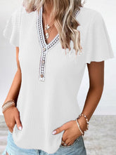 Casual Solid Patchwork V Neck T-Shirts