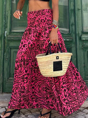 College Vacation Print Flounce Boot Cut High Waist Type A Full Print Bottoms Skirts