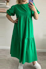Casual Simplicity Solid Solid Color O Neck Cake Skirt Short Sleeve Dress Maxi Dresses