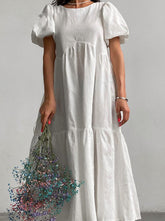 Casual Simplicity Solid Solid Color O Neck Cake Skirt Short Sleeve Dress Maxi Dresses