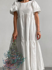 Casual Simplicity Solid Solid Color O Neck Cake Skirt Short Sleeve Dress Maxi Dresses