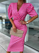 Work Elegant Print Patchwork V Neck One Step Skirt Dresses Bodycon Dresses (3 Colors)