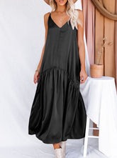Casual Simplicity Solid Solid Color V Neck Pleated Dresses Maxi Dresses