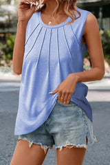Casual Daily Solid Fold O Neck Vests Tops Vests