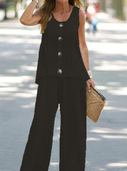 Casual Solid Hollowed Out V Neck Sleeveless Two Pieces