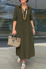 CiciCloth Casual Simplicity Buttons Turndown Collar Long Sleeve Dresses Maxi Dresses