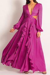 Sexy Solid Hollowed Out V Neck A Line Dresses Maxi Dresses
