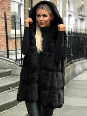 Women plain fashion hooded vests waistcoats