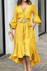 Street Solid With Belt V Neck A Line Dresses Maxi Dresses