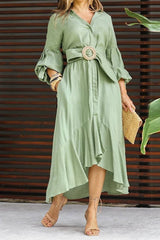 Street Solid With Belt V Neck A Line Dresses Maxi Dresses