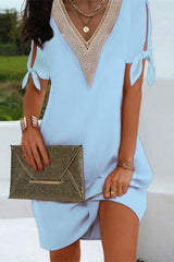 Elegant Solid Slit With Bow V Neck One Step Skirt Dresses Shift Dresses