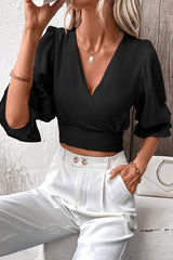 Elegant Simplicity Solid Bandage V Neck Tops Blouses