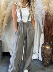 Casual Solid Fold Loose Wide Leg Solid Color Bottoms