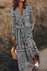 Casual Patchwork Zipper V Neck Irregular Dress Maxi Dresses