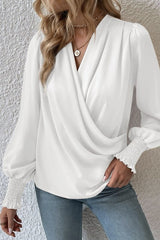 Elegant Solid Fold V Neck Tops Blouses