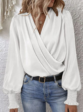 Elegant Solid Fold V Neck Tops Blouses