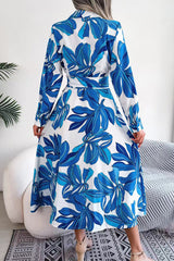 Elegant Floral Patchwork Turndown Collar A Line Dresses Maxi Dresses