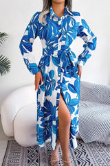 Elegant Floral Patchwork Turndown Collar A Line Dresses Maxi Dresses