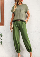 Casual Solid Without Belt O Neck Short Sleeve Two Pieces