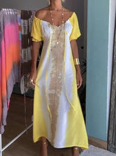 Sexy Print Frenulum V Neck Irregular Dress Maxi Dresses