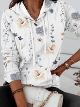 Casual Print Patchwork Hooded Collar Tops