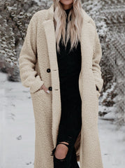 Elegant Solid Pocket Turndown Collar Outerwear