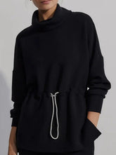 Casual Solid Draw String Half A Turtleneck Tops