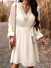 Elegant Solid Lace Bandage V Neck A Line Dresses