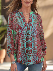 Women v neck printed long sleeve blouses