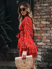 Deep V-neck Long Sleeves Falabala Bandage Mini Dress