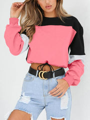Splice Round Neck Long Sleeve Colorful Sweatshirts