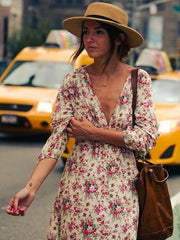 Bohemian Deep v-neck floral printed long Dresses
