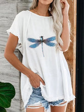 Vintage Short Sleeve Statement Dragonfly Printed Crew Neck Plus Size Casual Tops