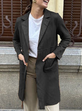 Street Simplicity Solid Pocket Turn-back Collar Outerwear