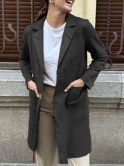 Street Simplicity Solid Pocket Turn-back Collar Outerwear