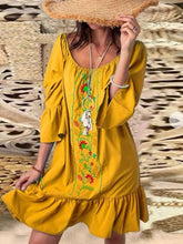 Embroidery Round neck Long sleeve Falbala Shift Dresses