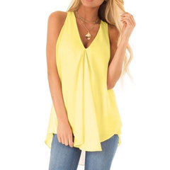 Casual Loose Pure V neck Sleeveless Irregular T-Shirts