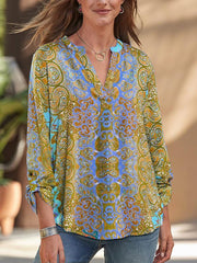 Women v neck printed long sleeve blouses